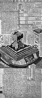 4. 「世界大相図」（1821） 上部が須弥山、下部が八熱地獄の宇宙模型図。