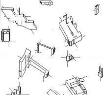 13──物質試行36「プロジェクトK２」（1993 年）に見られる「閉曲面」。下から順に、「閉曲面」での局所的な「面」の繋がり具合。建築の座標系に埋め込まれた状態での「閉曲面」。建築から概念的に取り出された12の「閉曲面」。