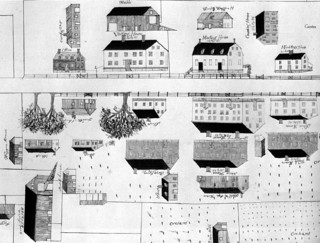 15──1845年にヨシュア・ビュセッルの描いたメイン州アルフレッドのシェーカー村　Shaker Village Views, 1987.