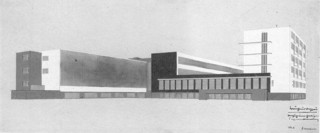 2──バウハウス校舎全景　ヒネルク・シェーパー、テンペラ画、1926