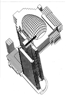 28──マイヤーによる「国際連盟ビル設計案」軸測図（1927）