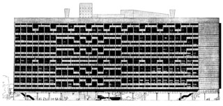 3──ル・コルビュジエ「ストラスブルグの800戸の集合住宅」計画　立面 出典＝W.Boesiger and H. Girsberger, Le Corbusier 1910-65, Artemis Verlags-AG, Züich, 1967.