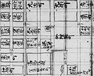 7──「延喜式」（12世紀前半ごろ成立） 中世化の過程を示す京都の都市空間。これは左近町周辺であるが、「修理職町」が道路から発生した一瞬を的確にとらえている。