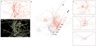 7──GPS軌跡のみで描いた地図。上から、調布付近、東京区部、日本列島 8──2002年から2006年の軌跡の「地層」 9、10──GPS軌跡による調布と、筆者が「見た」調布
