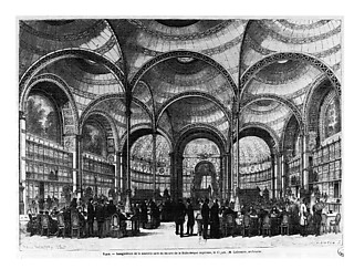 帝国図書館（パリ国立図書館の旧称）新閲覧室の開室式の光景（1868年6月15日）