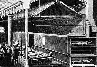 29. 「パリの死体公示所」（1887） スペクタクルとしての死。冷凍保存した身元不明の死者を展示し、観光名所と化す。