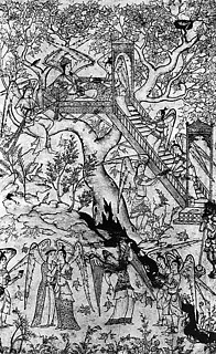 111. 「天使の園」（ペルシア・16世紀） ここでは、一本の樹は地上から「浄めの域」なる天界に生えたものとして描かれている。
