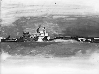 6──「イル・レデントーレ聖堂の眺め」鉛筆・水彩、1922（『ラ・ロッシュのアルバム』32葉表） 