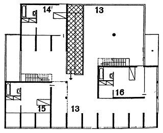 6──「ハッスィシング邸」3階平面図、1950年代初め