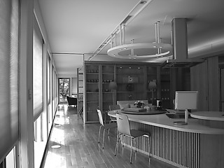 2──キッチンからの内観。窓部は簡易エアフロー空調を備える 筆者撮影