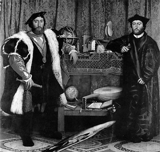 3──ハンス・ホルバイン《大使たち》（1553年、ロンドン、ナショナル・ギャラリー蔵）2人の大使の足もとに髑髏の歪像が描かれている。