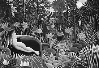 5──アンリ・ルソー《夢》。「税官吏」ルソーはパリ植物園に通いつめて熱帯植物をスケッチし、現実にはありえない組合わせをちりばめつつ彼の幻想の中の南国世界の表象を作り上げた。「タクシノミア」空間へと向けられた一種の「脱構築」作業とも言える。