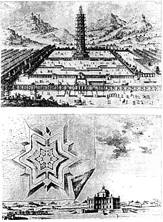 3──フィッシャー・フォン・エルラッハ《南京のパゴダ》（上）と 《城砦化されたカントリー・ハウス》（下）