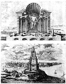 2──フィッシャー・フォン・エルラッハ《ゼウス像》（上）と《プトレマイオスの灯台》理念上の再建（下）