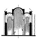 5──ロマネスク聖堂の例 ショーヴィニーのサン・ピエール聖堂 後年のゴシック様式と比べ コンパクトな設計。 空間はグレゴリアンの単旋律によって 満たされる。 図4と5とは同一縮尺であることに注意。 アンリ・フォション『ロマネスク』